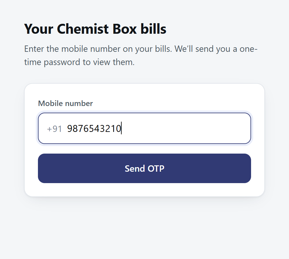 The login screen with a mobile number typed in