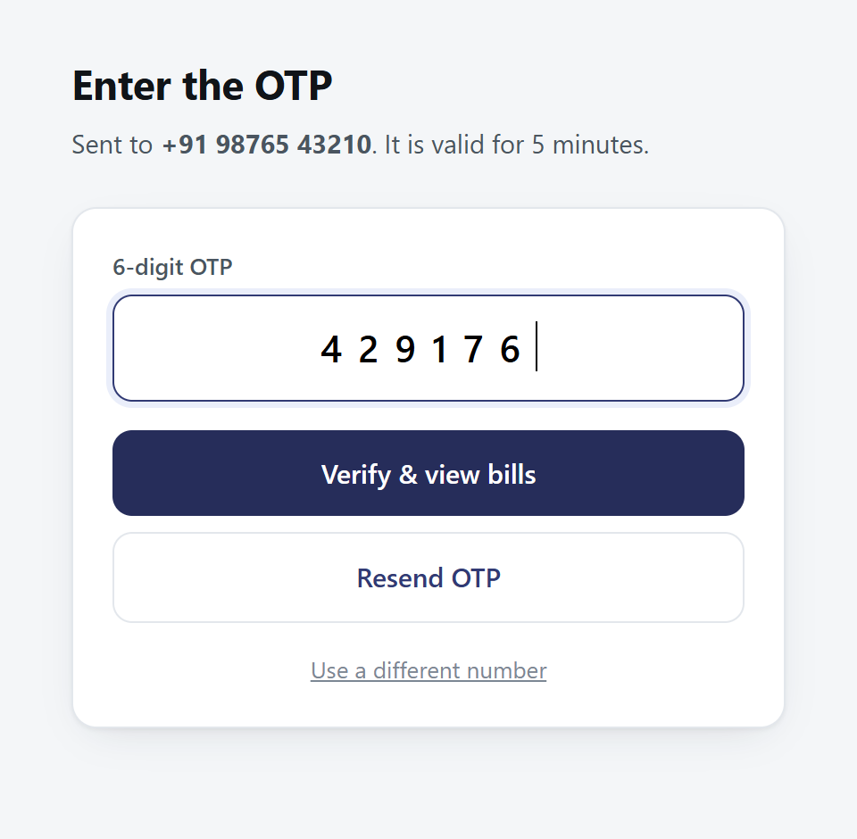 The OTP entry screen